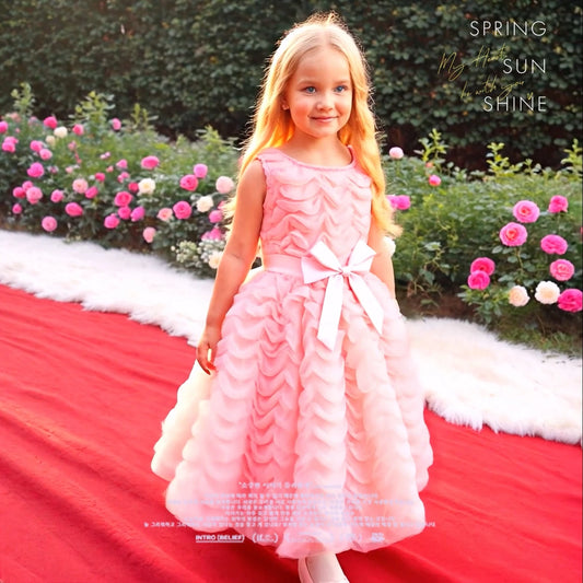 Kids Girl Pink Dress Elegant Short Sleeve Floral Toddler Girls Summer Dresses Cute Fashion Sweet Children Dress 3 4 5 6 7 Yrs