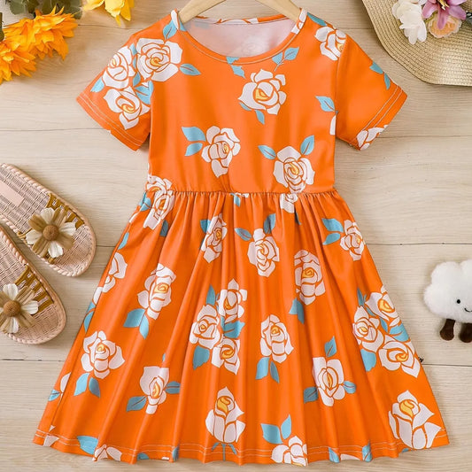 Girls' dress, children's clothing, summer casual dress, lightweight and breathable, suitable for girls aged 4 to 12.