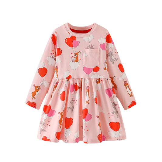 Jumping Meters 2-7T Long Sleeve Princess Girls Dresses Hearts Children's Clothes Party Fashion Kids Frocks